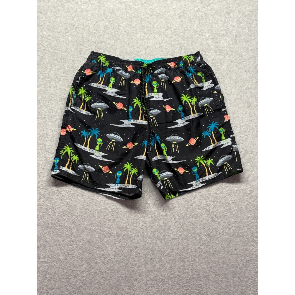 No Boundaries Mens Alien UFO Pixel Print Swim Trunks Black Medium 32-34 NB52469
